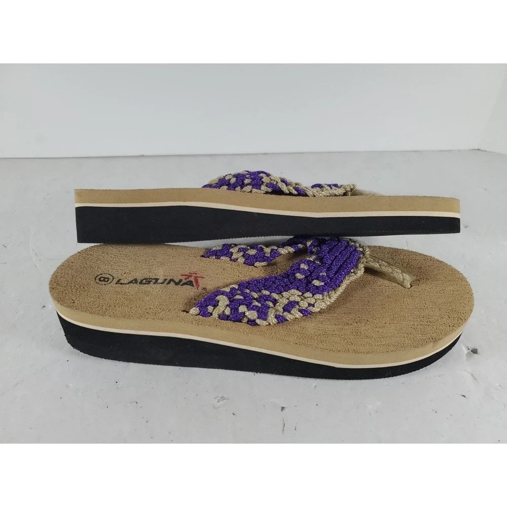 Laguna Sandal Womens S 8 Tan Thong Slip On‎ Wedge Flip Flop Casual Comfort